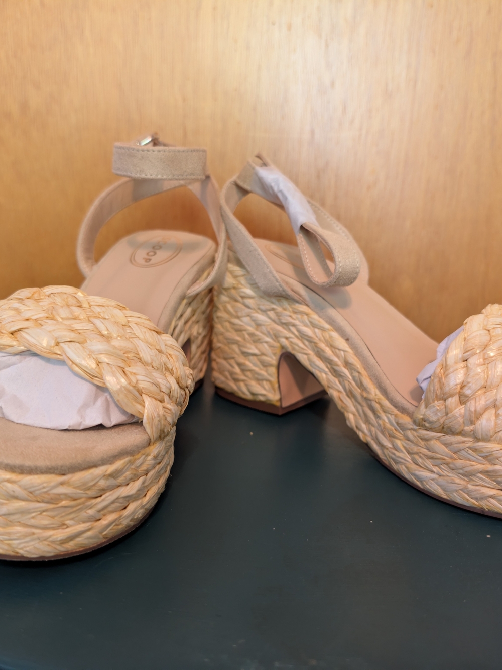Scoop Rafael Braided Platform Sandals with Ankle Strap - Beige